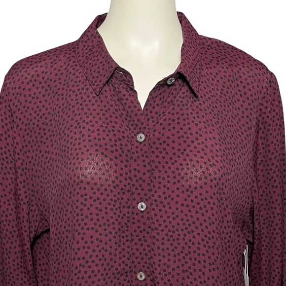 Habitat Clothes to Live In Double Flounce Top Peplum Ruffle Hem Tunic Wine Dot L - Picture 4 of 10
